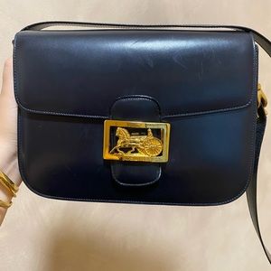 Celine Vintage Horse Carriage Bag in Navy Blue